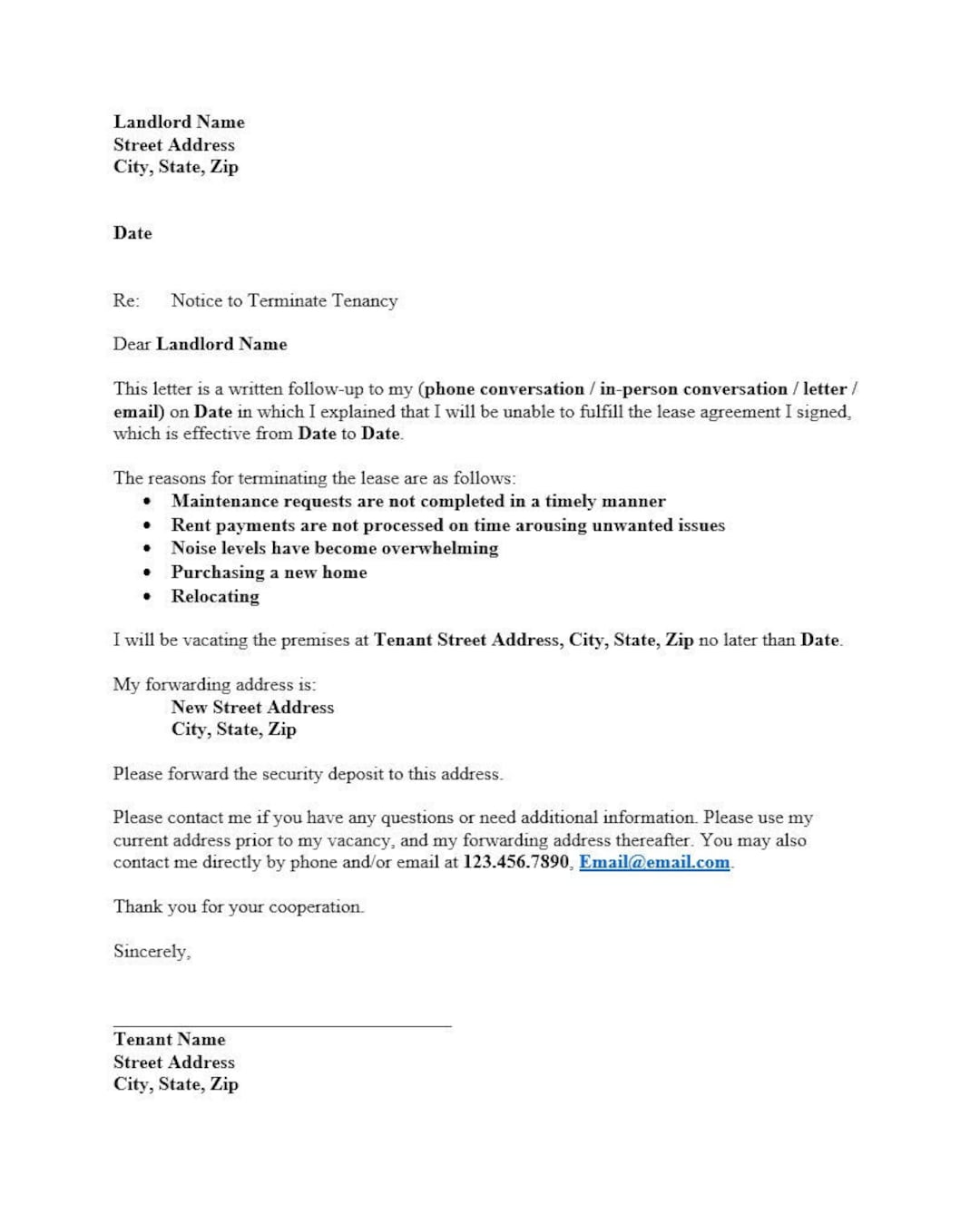 Notice to Terminate Tenancy (by Tenant) - Etsy