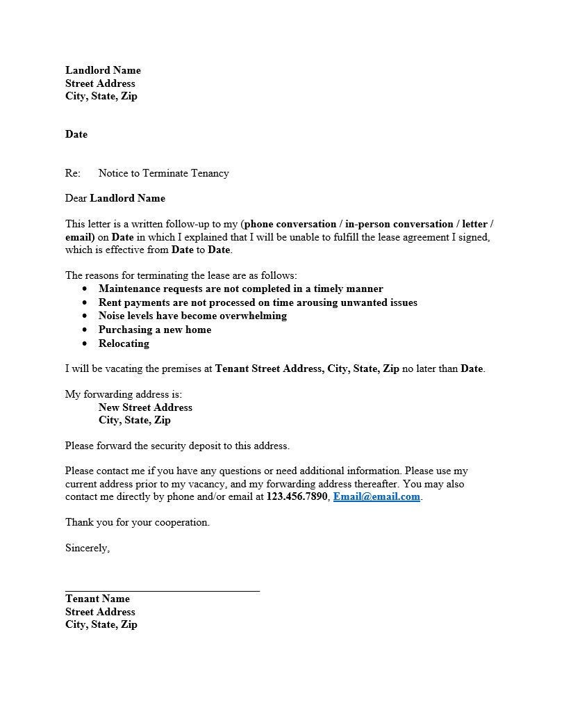 Notice to Terminate Tenancy (by Tenant)