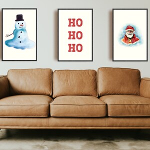 Christmas | Holiday Artwork | Christmas Art l Santa Claus, Snowman, HO HO HO l Printable Posters