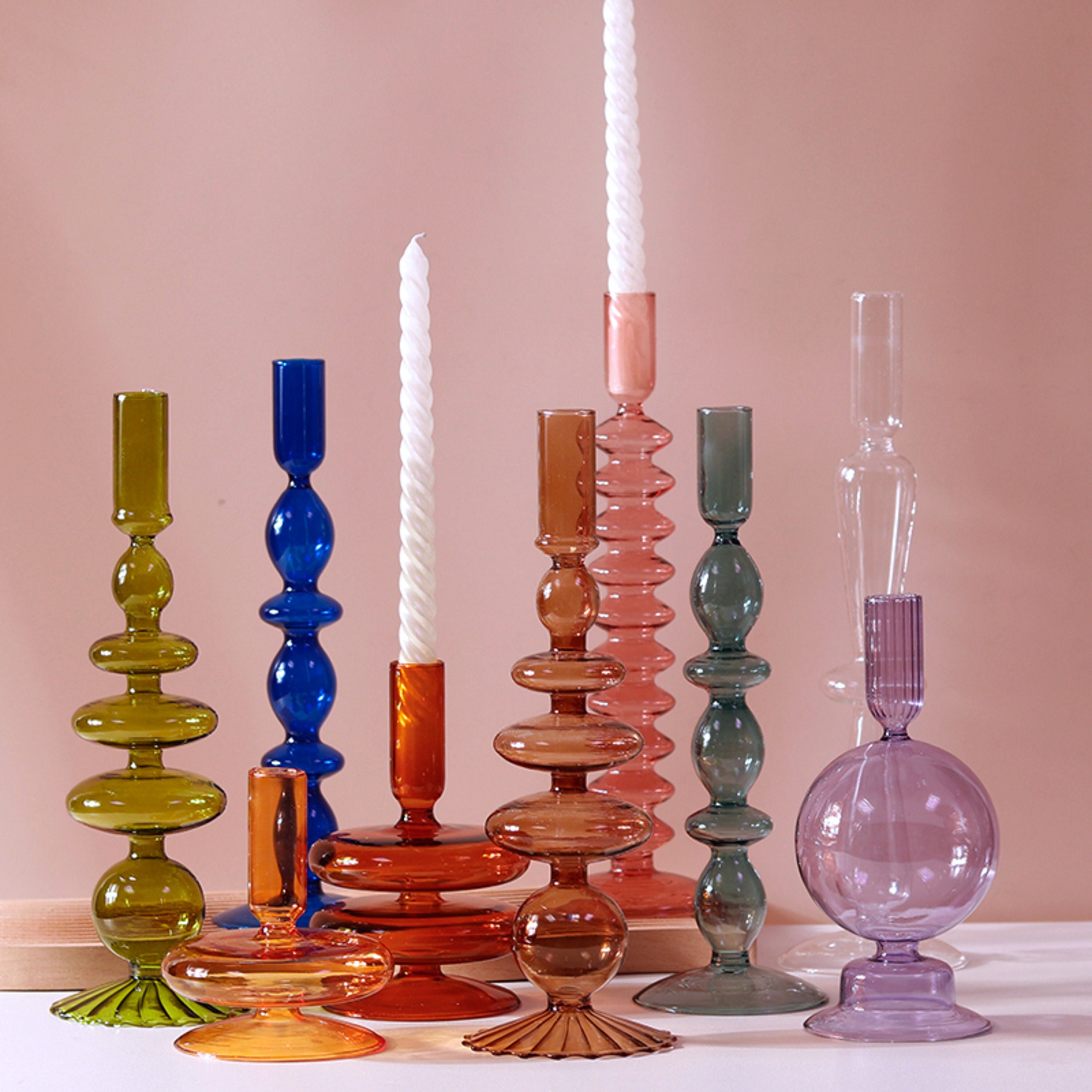 Colorful Glass Candlestick Holders Taper Glass Holder Retro Etsy