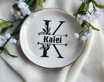 Custom Ceramic Ring Dish, Monogram Jewelry Holder, Wedding Gift