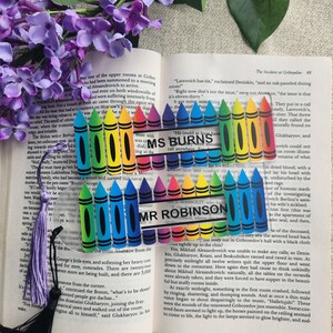 Personalized Teacher Bookmark: Acrylic Crayon Design, Custom Name