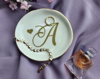 Custom Ceramic Ring Dish, Monogram Jewelry Holder, Wedding Gift