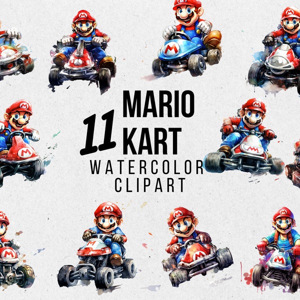 Mario Kart clipart, Mario Kart watercolor,  Mario Kart png, super mario kart-Comercial Use, Digital Download