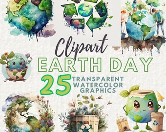 Watercolor Green Leaves Earth Day Design, Watercolor Recycling Clipart, Eco-Friendly Earth Day Clipart - Digital Download