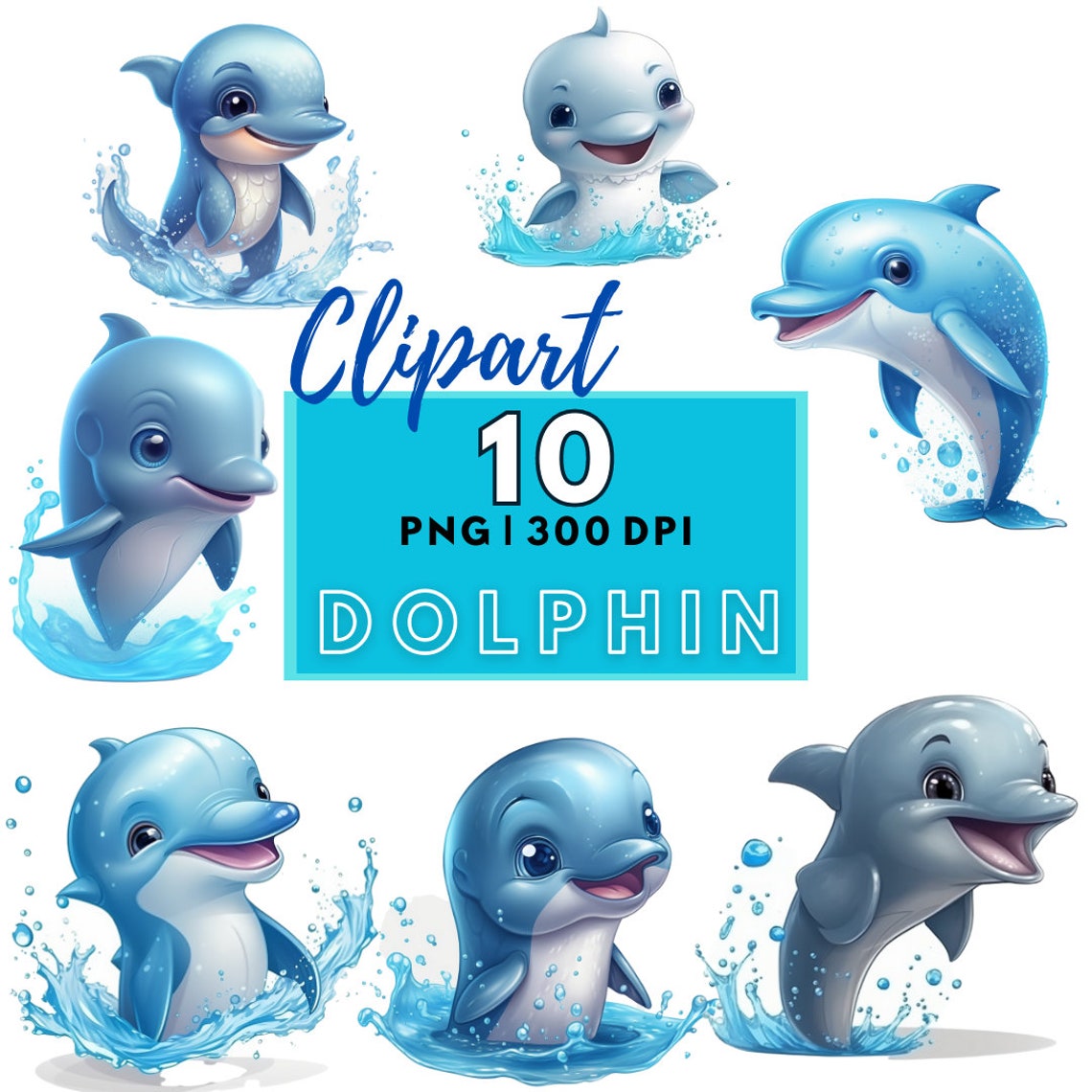 Cute Dolphin Clipart PNG, Clipart Pack of 10, Crafts Card Making ...