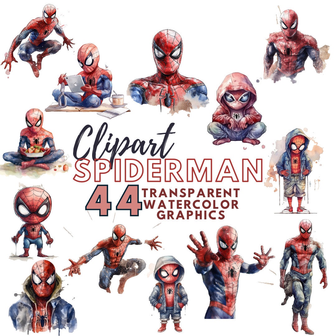 Spiderman Clipart, Spiderman Watercolor, Spiderman Png, Spiderman