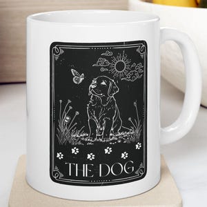 Tazza in ceramica con tarocchi per amanti dei cani, tazza da caffè per proprietari di cani, regalo per lettori di tarocchi canini, tazza da tè per genitori di animali domestici, decorazione da cucina per amanti degli animali, proprietario di animali domestici