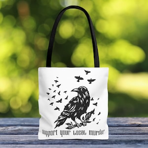 Witchy Crow Tote Bag, Dark Humor Murder of Crows Design, Crow Familiar Goth Shopping Bag, Occult Symbol Reusable Grocery Bag, Halloween Bag