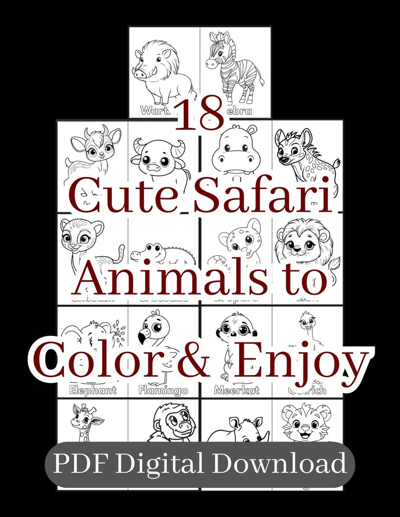 Safari Animals Coloring Pages: Fun Kids Activity Book (PDF Downloadable ...