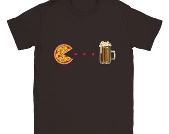 Pizza Pac-Man T-Shirt | Pepperoni Design with Pint | Gaming Foodie Tee