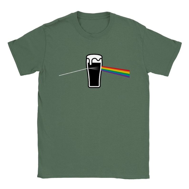 Pint of Guinness Dark Side Moon T-Shirt | Pink Floyd Inspired Tee Military Green