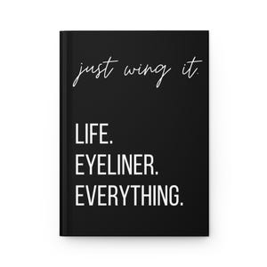 Minimalist Matte Black Hardcover Journal- Just Wing It- Perfect Gift for Friends, Self Improvement, Writing, Journaling, Notebook, Planner