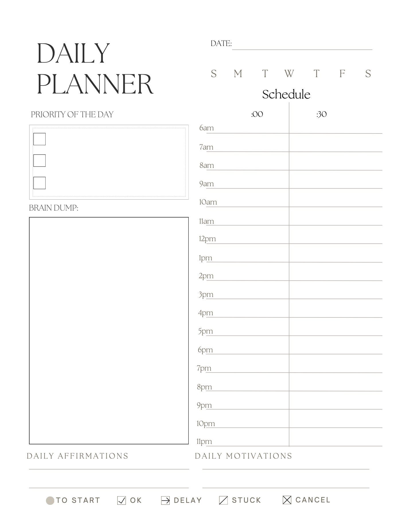 Time Blocking Daily Planner- Download and Printable - Etsy