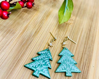 Holiday festive Christmas tree earrings