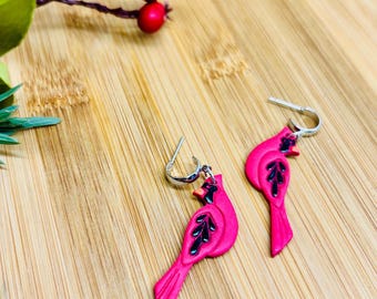 Festive cardinal bird earrings