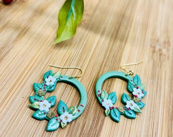 Holiday festive rustic wreath earrings