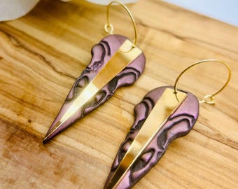 Purple bird skull Halloween hoop earrings