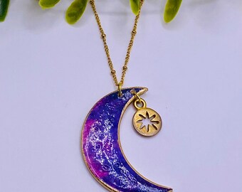 Purple moon and star necklace