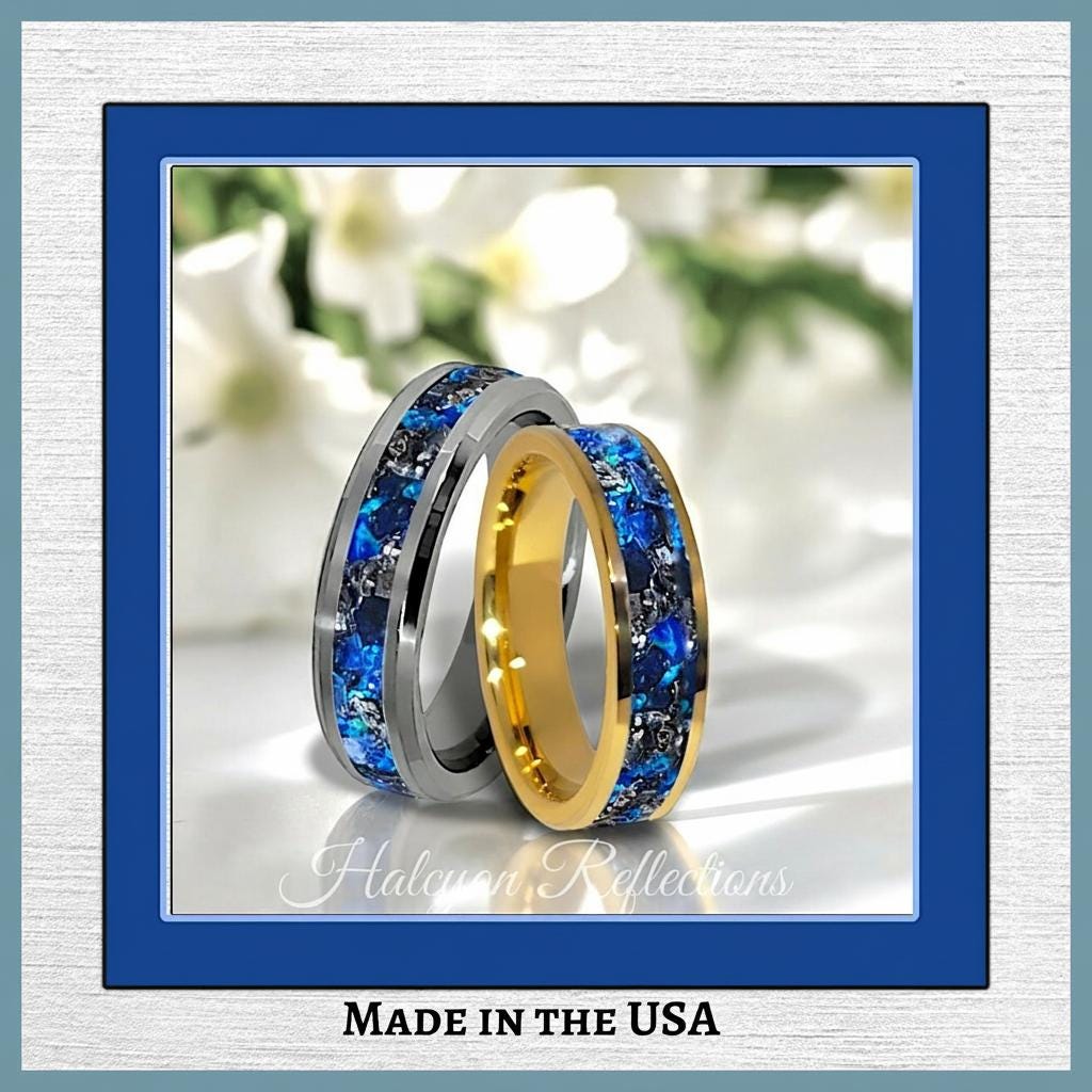 新品CTHY LUXURY MATERIAL ALL STONE RING １９ Meteorite Sapphire Blue Opal Wedding Band-handmade-men's Woman's