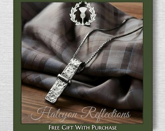 Blade and Bow Silver Pendant-Rustic Scottish Celtic Necklace-Wedding Anniversary Gift-Handmade-.925 Sterling