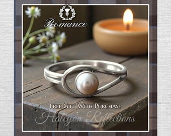 Silver And Pearl Ring-Scottish Celtic Wedding Engagement Ring-June Birthstone-Anniversary-.925 Sterling