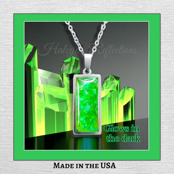 The Green Kryptonite Glow Pendant With Chain, 316 Stainless Steel, Man's Woman's necklace, Glow In The Dark Necklace