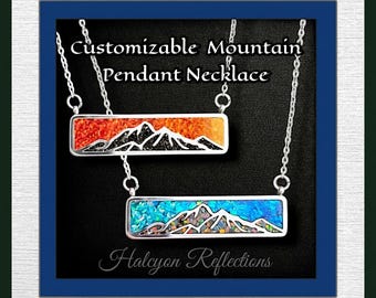 Opal Inlay Mountain Range Necklace-Customizable-Glow In The Dark-Stainless Steel-With Chain