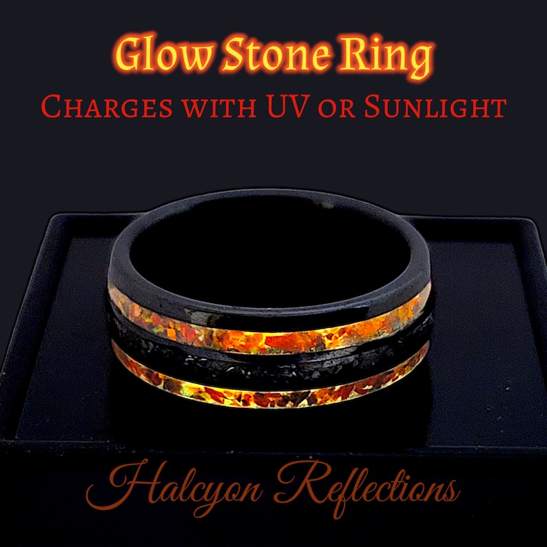 Meteorite Moonstone Red Opal Glow Ring- Handmade Tungsten Ceramic ...