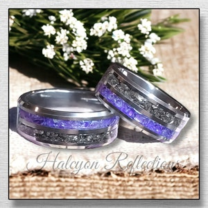 Amethyst And Meteorite Ring, Men&#39;s Woman&#39;s Wedding Ring, Tungsten, 8mm, Man&#39;s Ring, Comfort Fit Band