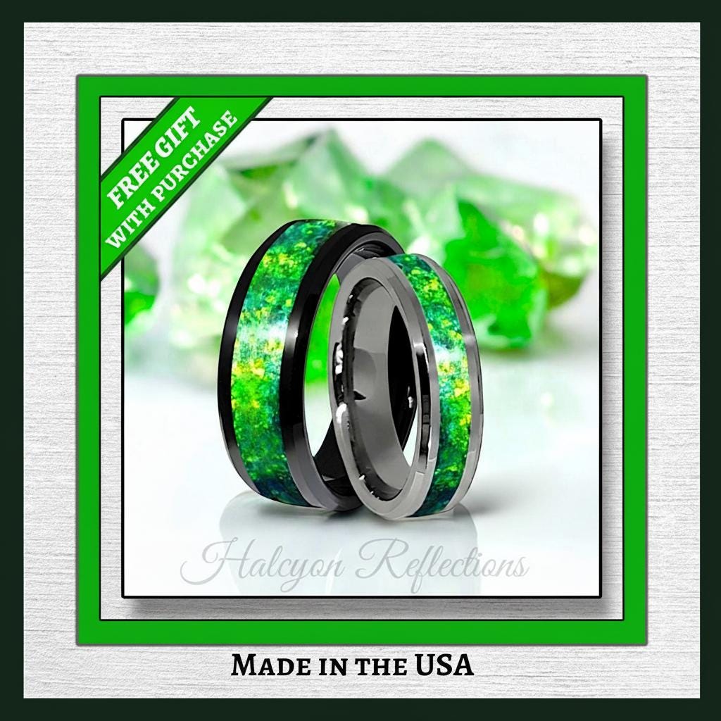 The Green Kryptonite Glow Ring-tungsten-ceramic 8mm-6mm-4mm-man's