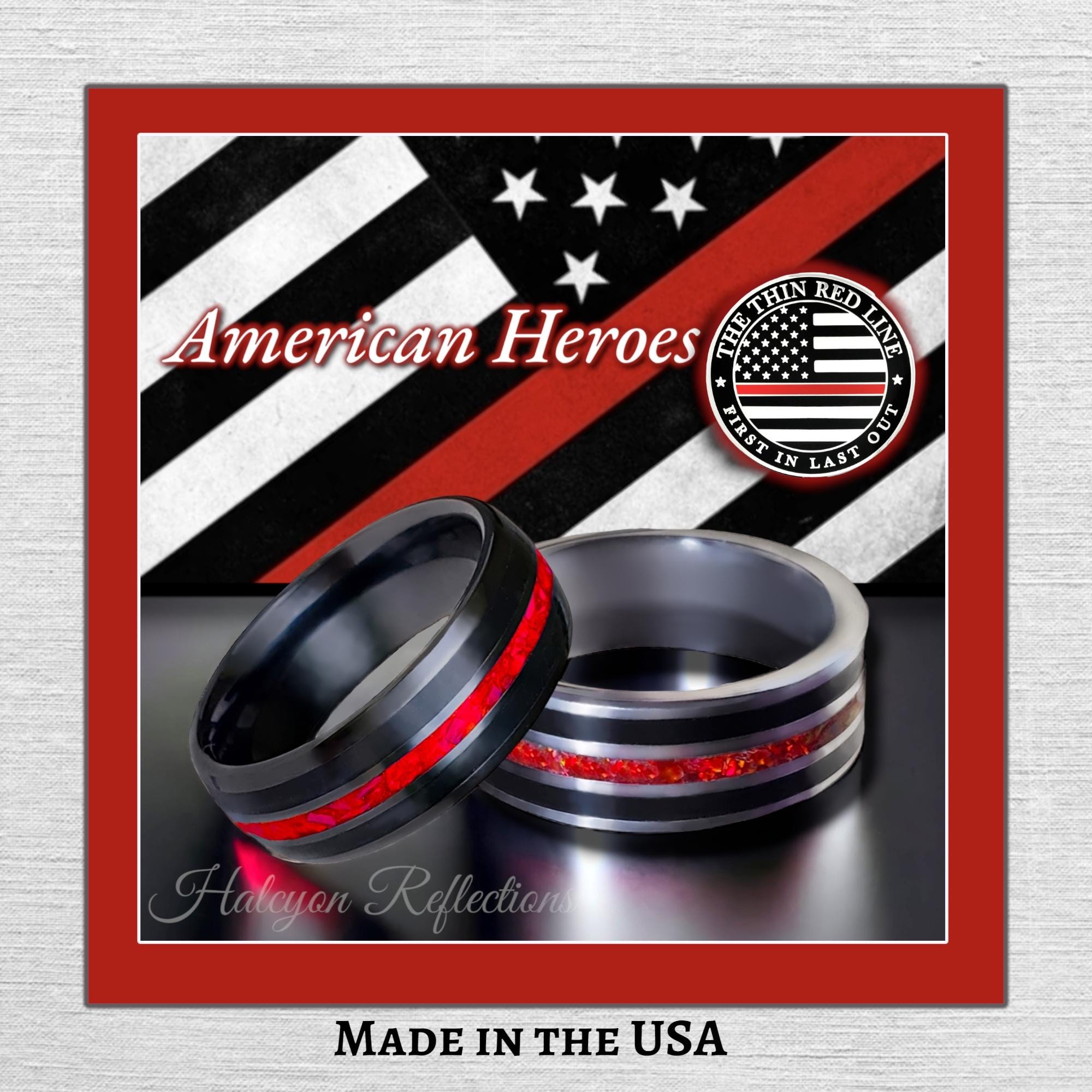 First Responder Rings Thin Red Line Ring-firefighter Jewelry- Men's Woman's- Black Ceramic ...