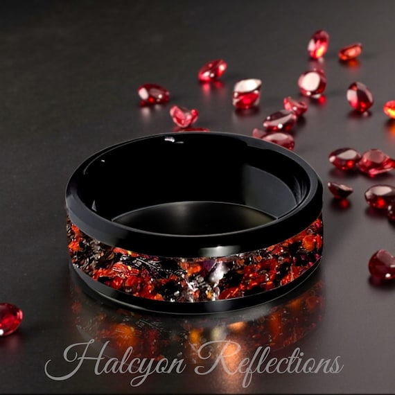 Daredevil Meteorite Red Opal Jet Glow Ring-tungsten Ceramic