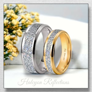 The Stardust Diamond Ring, Tungsten, Silver, 14K Gold 8mm-6mm-4mm, Men's, Woman's, Wedding Ring, Polished, Comfort fit Ring