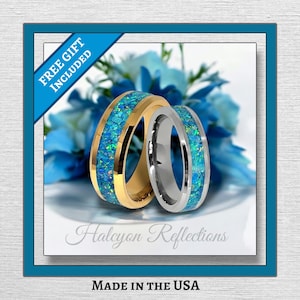 The Dragon's Egg Opal Glow Ring-Tungsten Silver Stainless-8mm-6mm-4mm-Man's Woman's-Wedding Band-Polished-Glow In The Dark-Comfort Fit