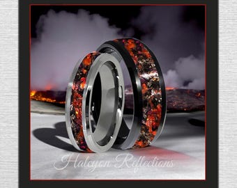 Daredevil Meteorite Red Opal Jet Glow Ring-Tungsten Ceramic Wedding Band- 8mm 6mm-Cosplay