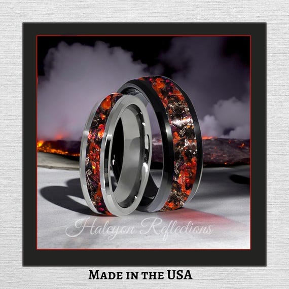 Daredevil Meteorite Red Opal Jet Glow Ring-tungsten Ceramic