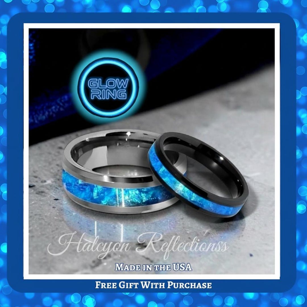 The Blue Kryptonite Glow Ring-tungsten Carbide Ceramic 8mm-6mm-4mm