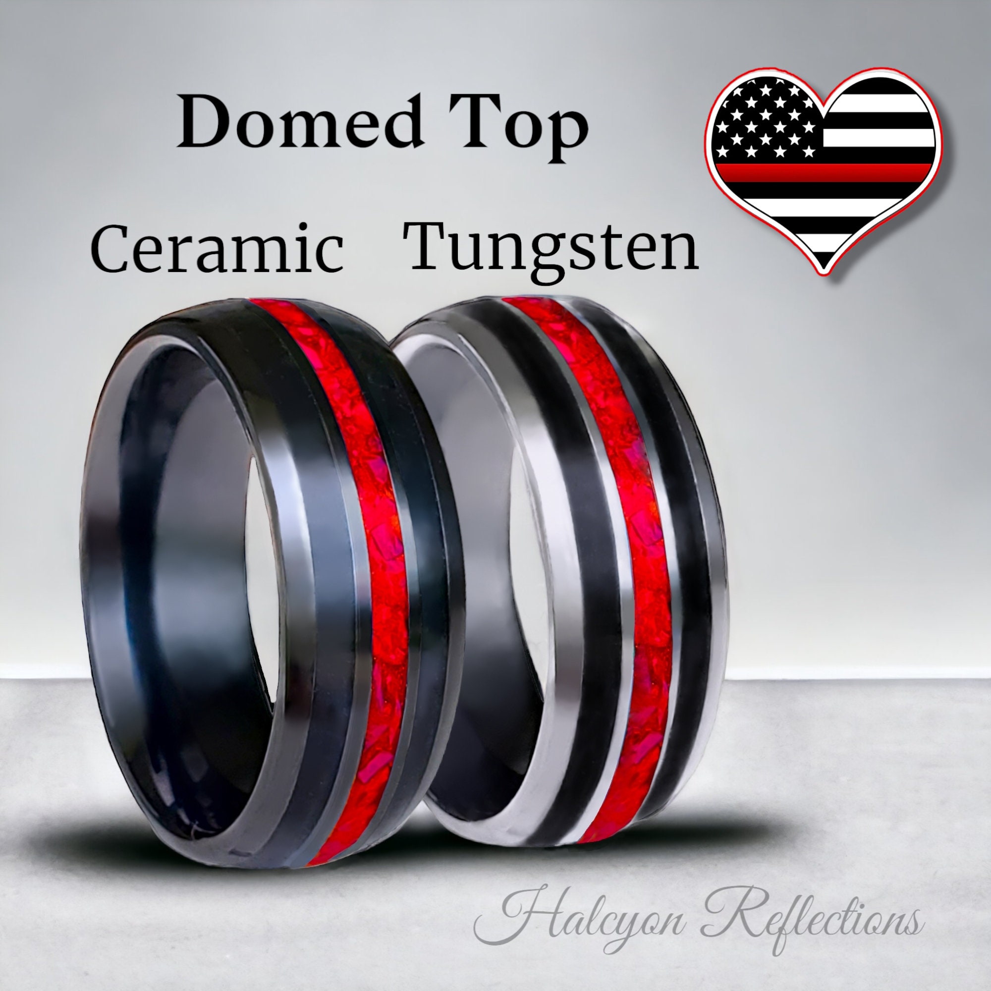 First Responder Rings Thin Red Line Ring-firefighter Jewelry- Men's Woman's- Black Ceramic ...
