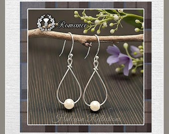 Silver And Pearl Drop Earrings-Scottish Celtic Bridal Anniversary Gift-June Birthstone-.925 Sterling Silver
