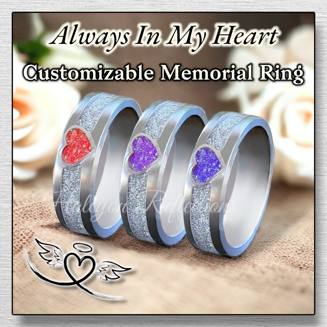 Always in My Heart Custom Cremation Memorial Ring Ash Ring Human Pet ...