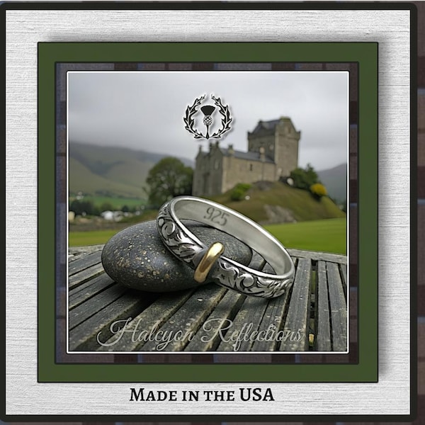 Blade and Bow Silver Filigree Ring-Scottish Celtic Wedding Anniversary Band-Handmade-.925 Sterling 14k Gold