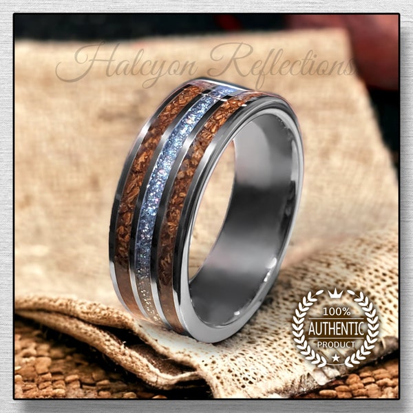 Dinosaur Bone And Diamond Ring, Unique Men's Wedding Band, Tungsten, Black Ceramic, Comfort fit Ring, Three Channel Ring