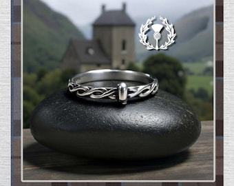 Blade and Bow Twist Pattern Silver Ring-Scottish Celtic Wedding Anniversary Band-Handmade-.925 Sterling 14k Gold Filled