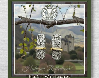 Blade and Bow Silver and Gold Earrings- Scottish Celtic Jewelry-Wedding-Anniversary Gift-.925 Sterling 14k Gold Filled