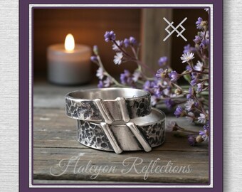Viking Merging Paths Silver Wedding Ring-Norse Rustic Wedding Band-His and Hers Matching Rings-Handmade-.925 Sterling