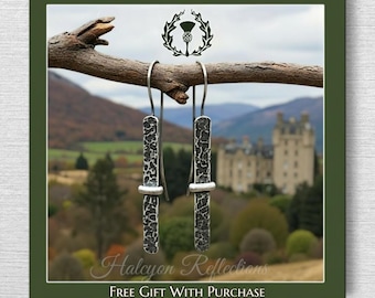 Blade and Bow Silver Earrings- Scottish Celtic Jewelry-Wedding-Anniversary Gift-.925 Sterling
