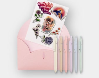 Set BeMo Bloom & Reflect / Pegatinas de crecimiento + Paquete de bolígrafos pastel en tonos tierra