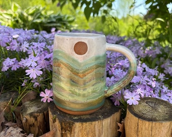 Summer mountain mug with sun and moon