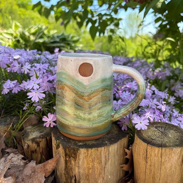 Summer mountain mug with sun and moon